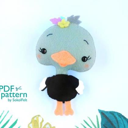 Ostrich Toy Sewing Pdf Pattern, Felt Bird Diy..