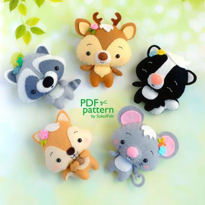 Set Of 10 Cute Woodland Animal Felt Toy Sewing Pdf..