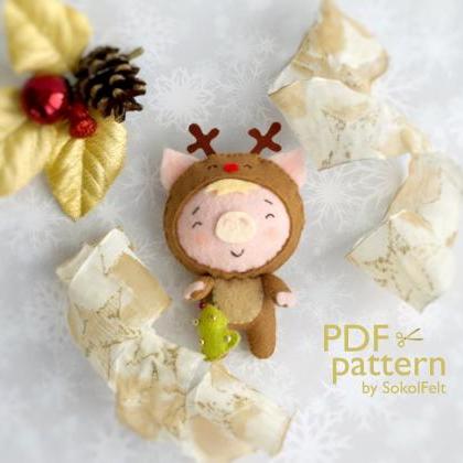 Christmas Pig Toy Sewing Pdf Pattern, Felt..