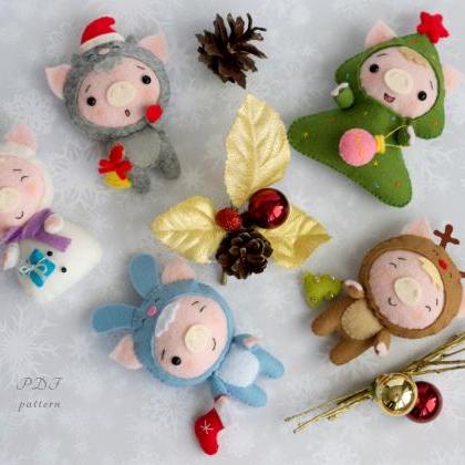 Christmas Pig Toy Sewing Pdf Pattern, Felt..