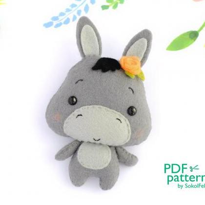 Felt Baby Donkey Toy Sewing Pdf Pattern, Cute Farm..