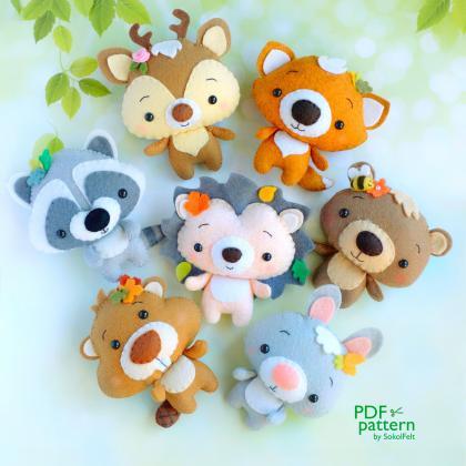 Bear Pdf Pattern, Felt Woodland Animal Cub Toy..