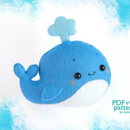 Blue Whale Toy Sewing Pdf Pattern, Felt Sea Ocean..