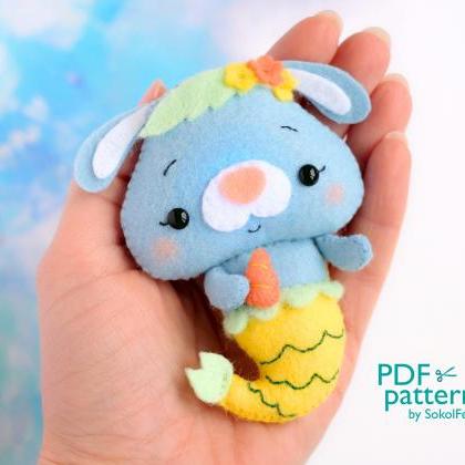 Felt mermaid bunny toy PDF pattern,..