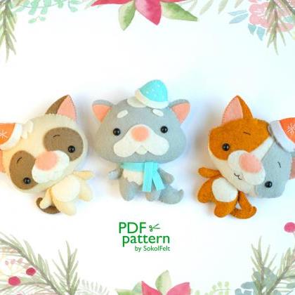 Set Of 3 Felt Cat Toy Sewing Pdf And Svg Patterns,..