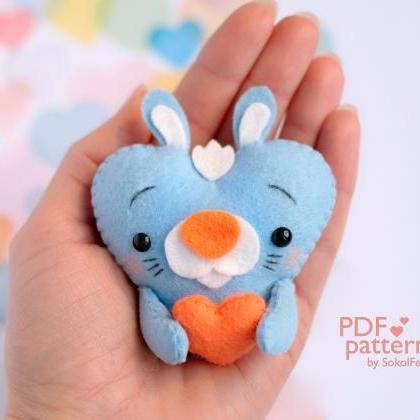 Felt Baby Rabbit Toy Sewing Pdf Pattern, Heart..