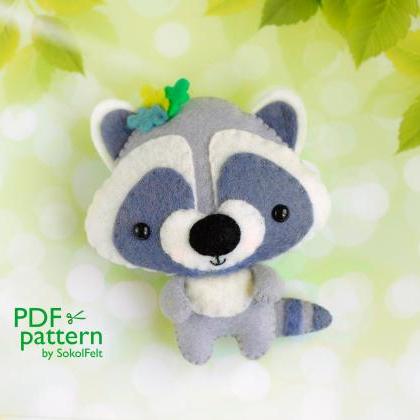 Raccoon Pdf Pattern, Felt Woodland Baby Animal Toy..