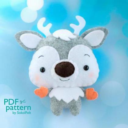 Reindeer toy PDF pattern, Felt pola..