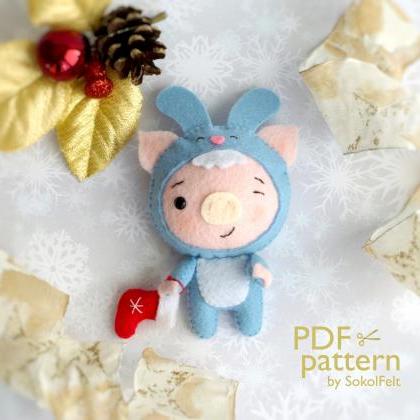 Christmas Pig Sewing Pdf Pattern, Felt Christmas..