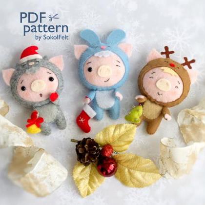 Felt Christmas Pig toys sewing PDF ..
