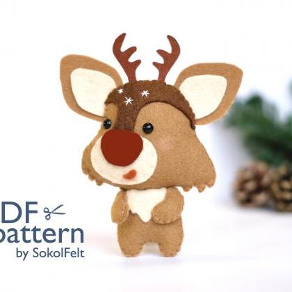Felt reindeer toy sewing PDF patter..