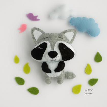Felt raccoon toy sewing PDF pattern..