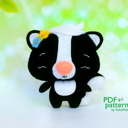 Skunk Pdf Pattern, Felt Woodland Animal Plush Toy..