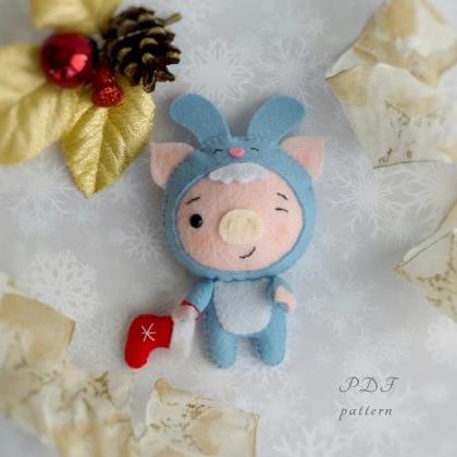 Set Of 5 Christmas Pig Toy Sewing Pdf Patterns,..