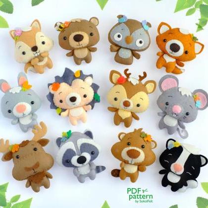 Set Of 12 Cute Woodland Animal Felt Toy Sewing Pdf..