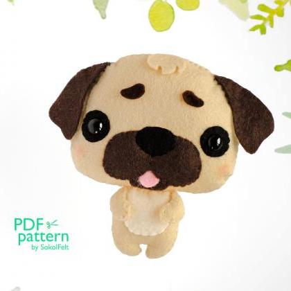 Cute pug felt toy sewing PDF and SV..