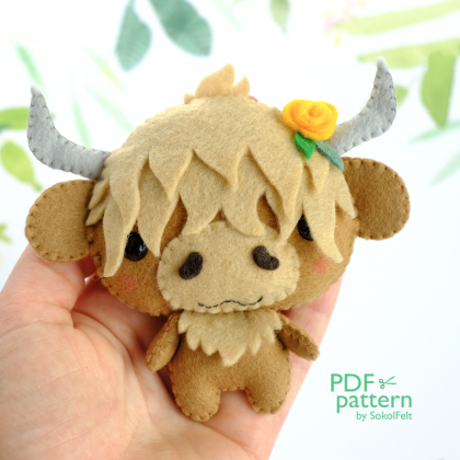 Felt Highland Cow Toy Sewing Pdf Pattern, Cute..