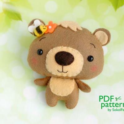 Bear PDF pattern, Felt woodland animal cub toy sewing tutorial, Baby crib mobile toy, Teddy bear ornament