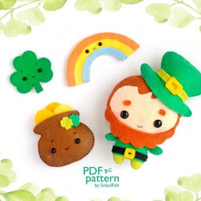 St. Patrick's day felt ornaments sewing PDF and SVG Patterns, Leprechaun, Clover, Pot with gold, Rainbow, St. Patrick's Day decor