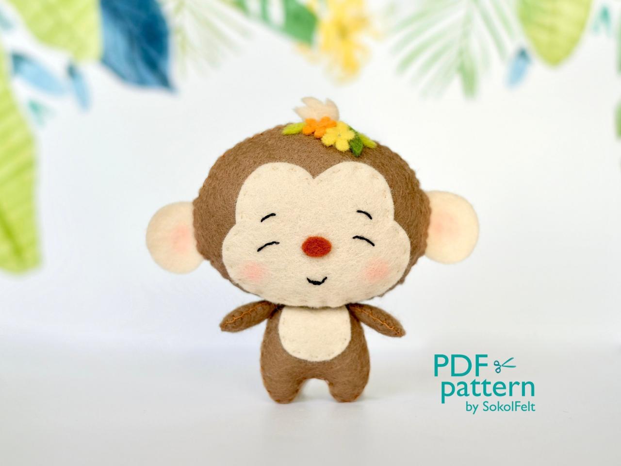 Monkey Pdf Pattern, Felt African Wild Animals Plush Toy Sewing Tutorial, Jungle Safari Animal, Felt Baby Crib Mobile Toy