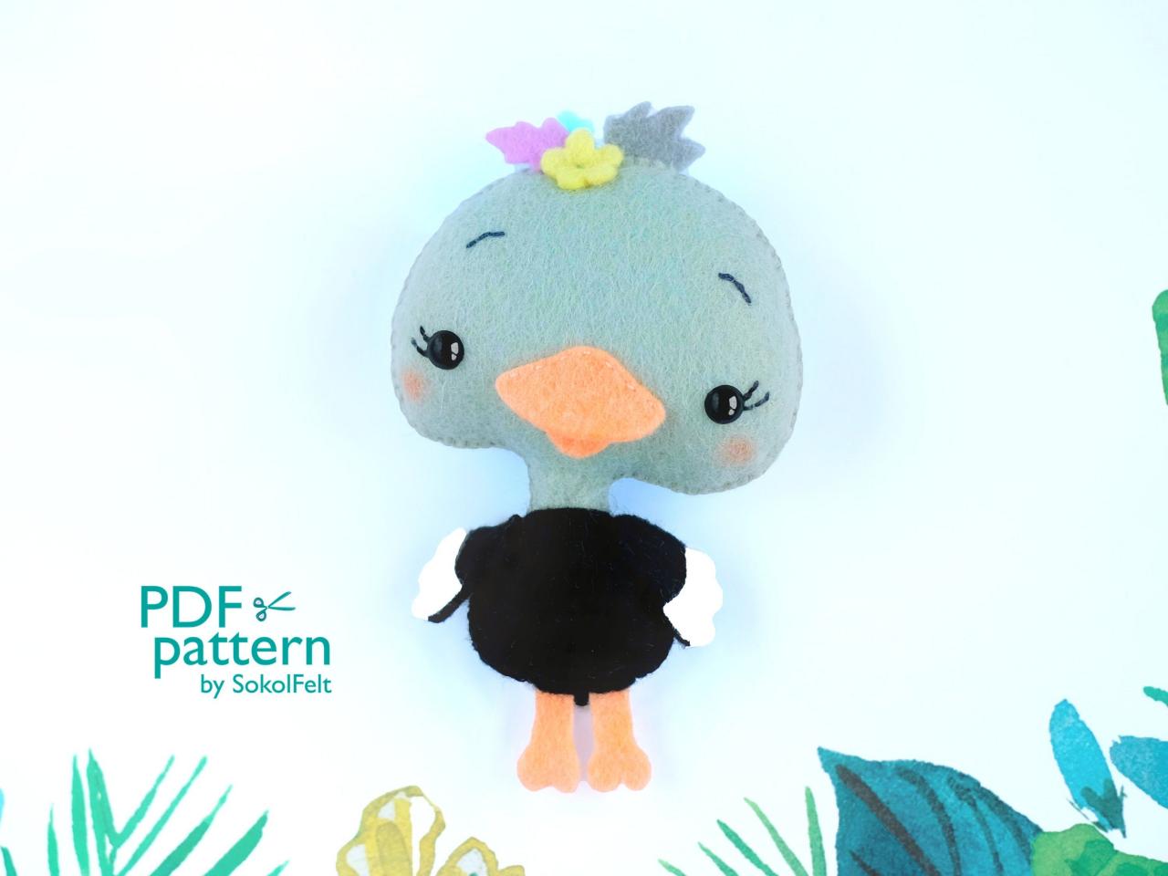 Ostrich Toy Sewing Pdf Pattern, Felt Bird Diy Plush Toy, African Wild Animal, Baby Crib Mobile Toy