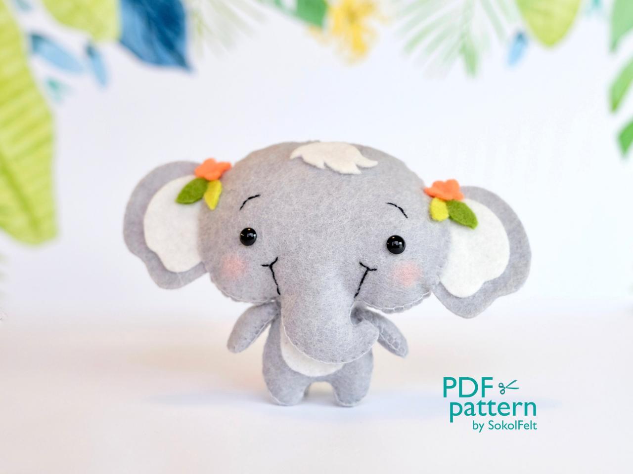 Elephant Pdf Pattern, Jungle Safari Baby Animal Toy Sewing Tutorial, African Wild Animal, Felt Baby Crib Mobile Toy