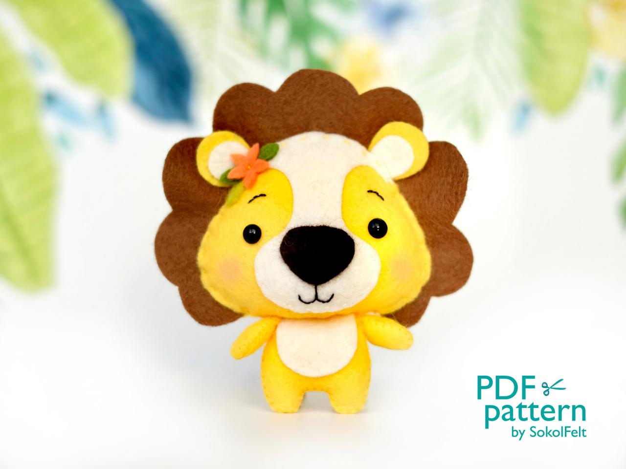 Felt Lion Toy Sewing Pdf Pattern, African Wild Animals, Jungle Safari Animal Tutorial, Felt Baby Crib Mobile Toy