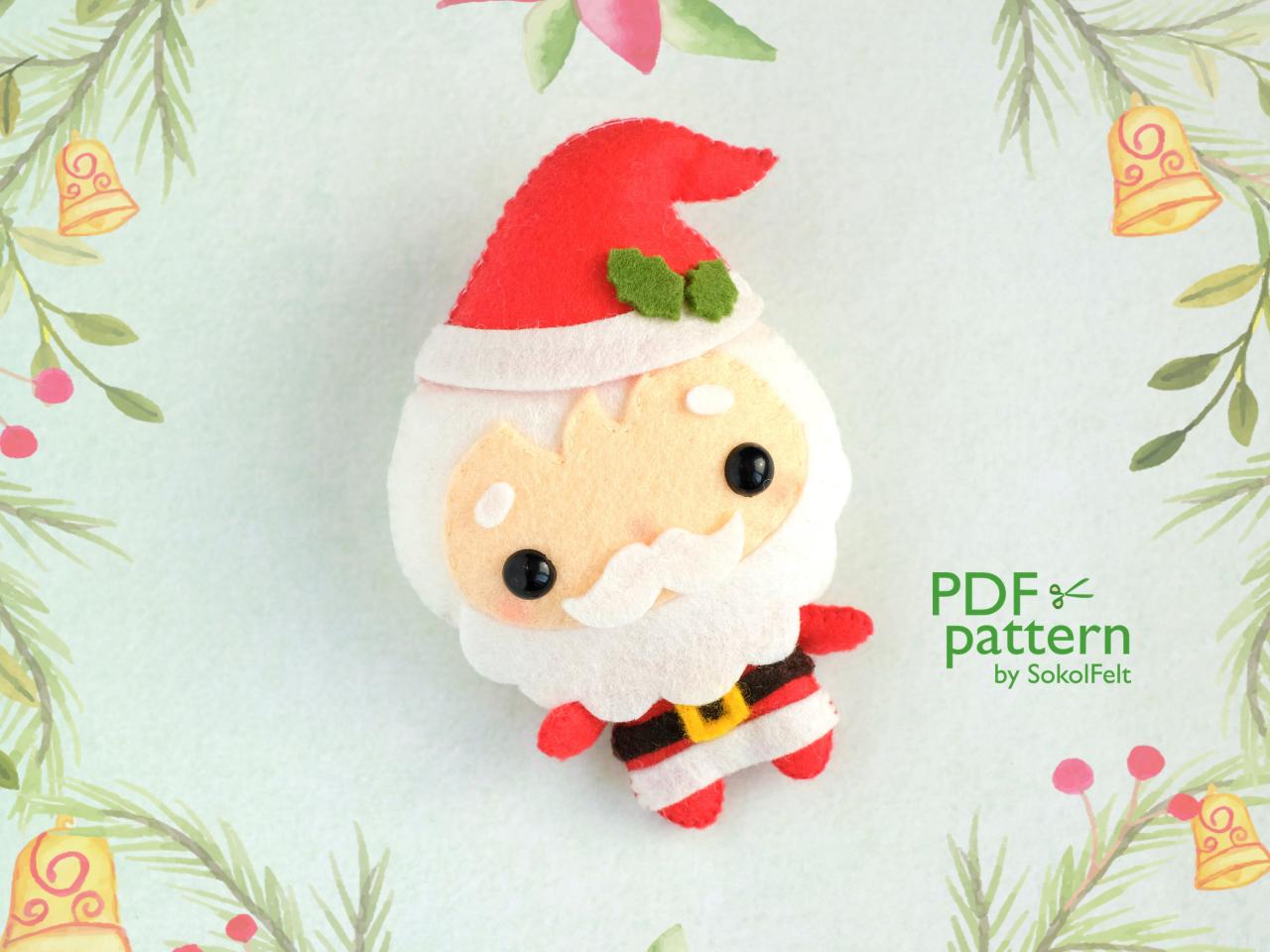 Felt Santa Claus Toy Sewing Pdf Pattern, Christmas Tree Plush Ornament, Baby Crib Mobile Toy