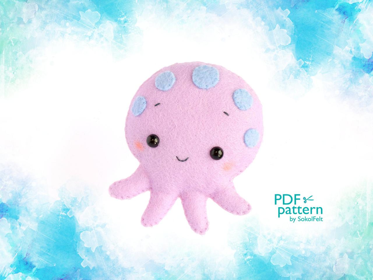 Octopus toy sewing PDF Pattern, Felt Sea Ocean animal sewing tutorial, Sea Life baby crib mobile toy, Nautical nursery decoration
