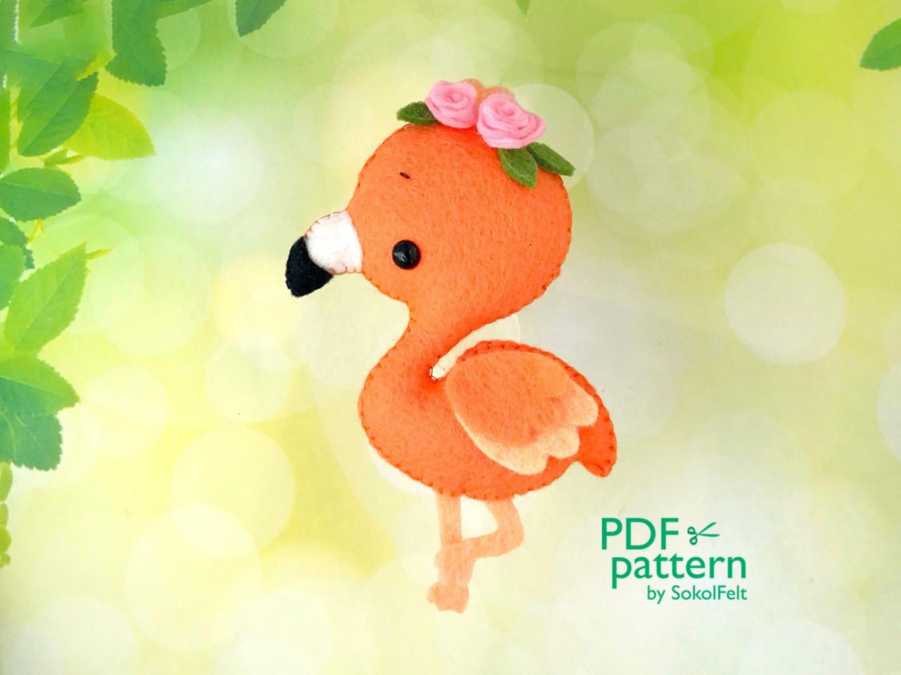 Cute flamingo felt toy PDF and SVG pattern, Plush bird toy sewing tutorial, Baby crib mobile toy