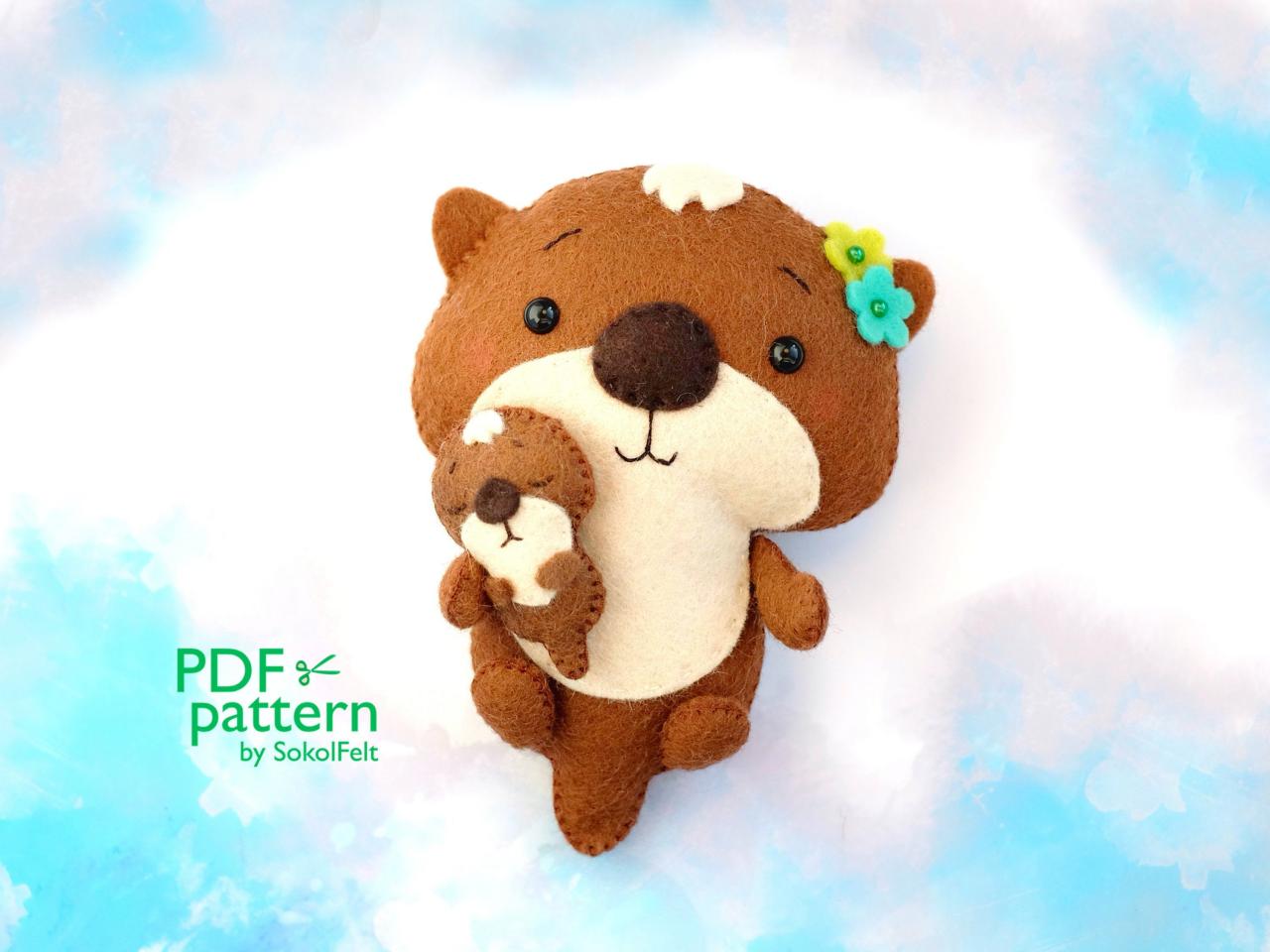 Felt Otter With Baby Pdf And Svg Sewing Pdf Pattern, Mother's Day Gift, Otter With Heart, Baby Crib Mobile Toy