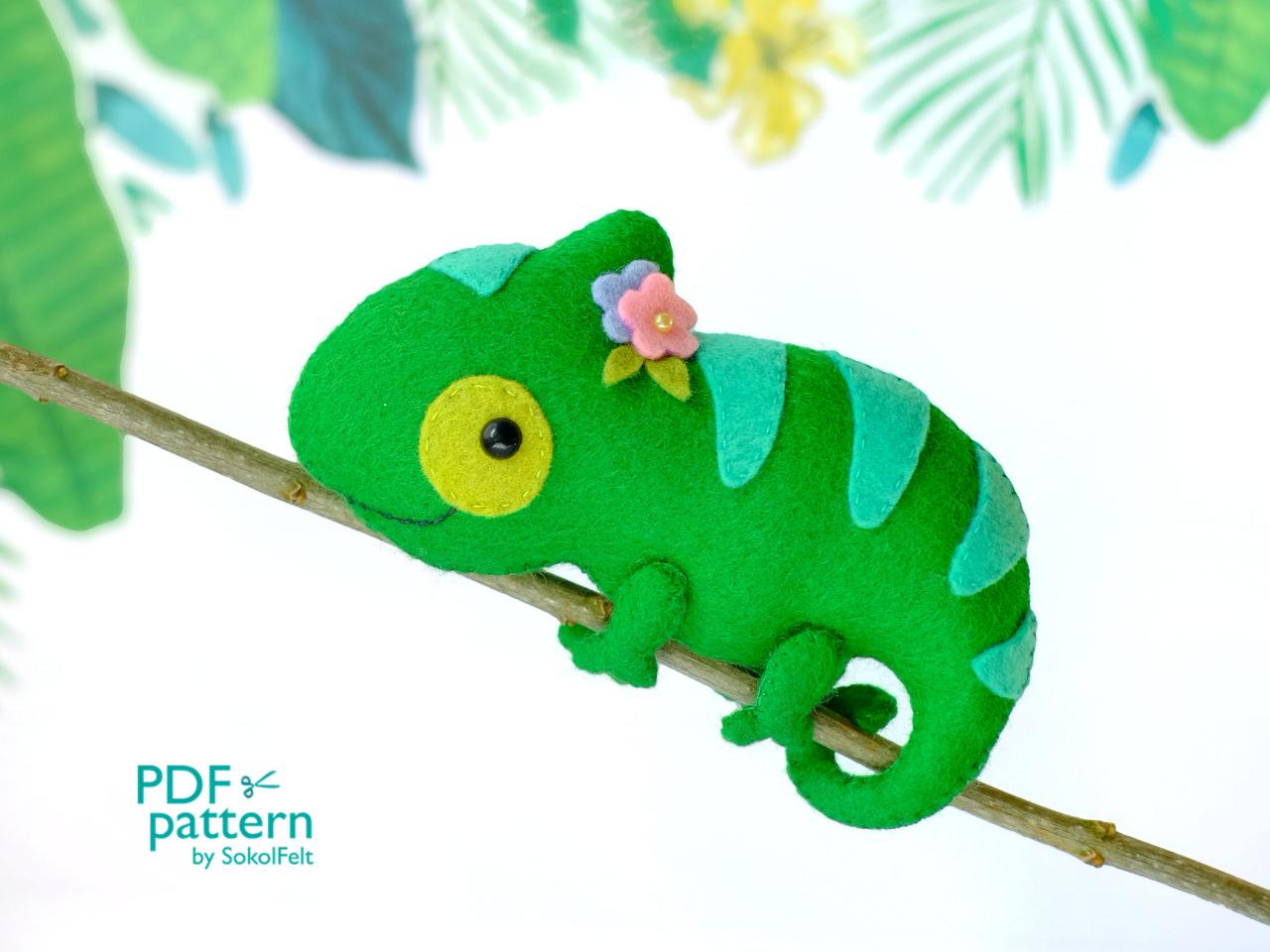Chameleon Felt Toy Sewing Pdf And Svg Pattern, Felt Woodland Animal Pattern, Cute Lizard Softie, Baby Crib Mobile Toy