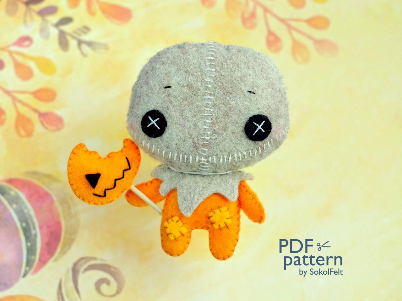 Trick 'r Treat Sam felt toy PDF and SVG patterns, Ghost of Halloween, Easy to make plush toy for Halloween