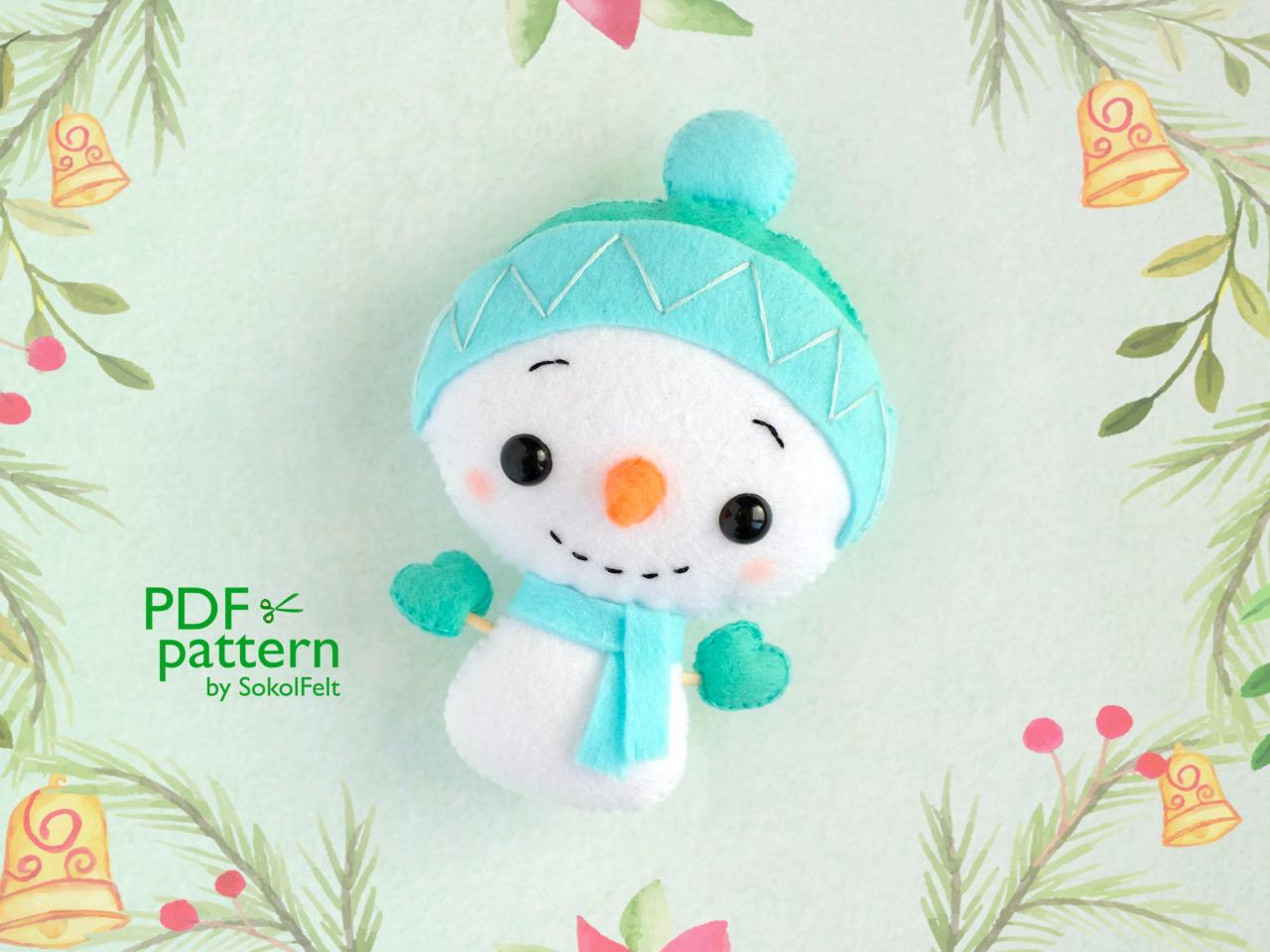Felt Snowman toy sewing PDF pattern, Christmas tree plush ornament, baby crib mobile toy