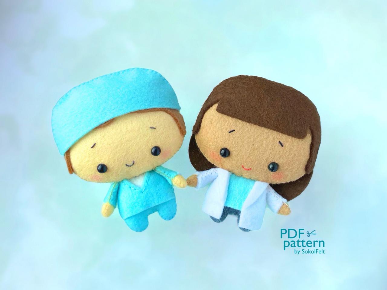 Doctor And Nurse Felt Toy Sewing Pdf And Svg Patterns, Cute Handmade Gift For Medics