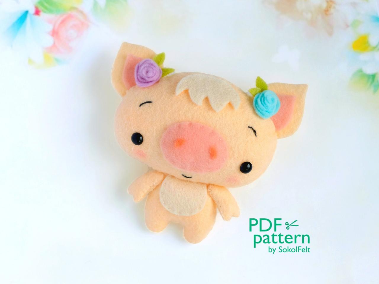 Felt baby pig toy sewing PDF pattern, Cute farm animal, Felt piglet digital instant download tutorial, Baby crib mobile toy