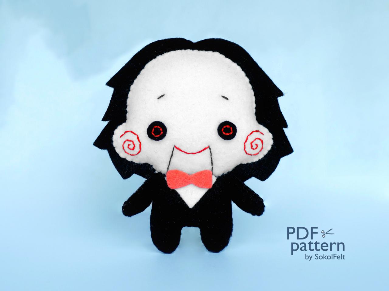 Billy The Puppet Doll Felt Toy Pdf And Svg Patterns, The Saw Movie, Easy To Make Plush Toy For Halloween