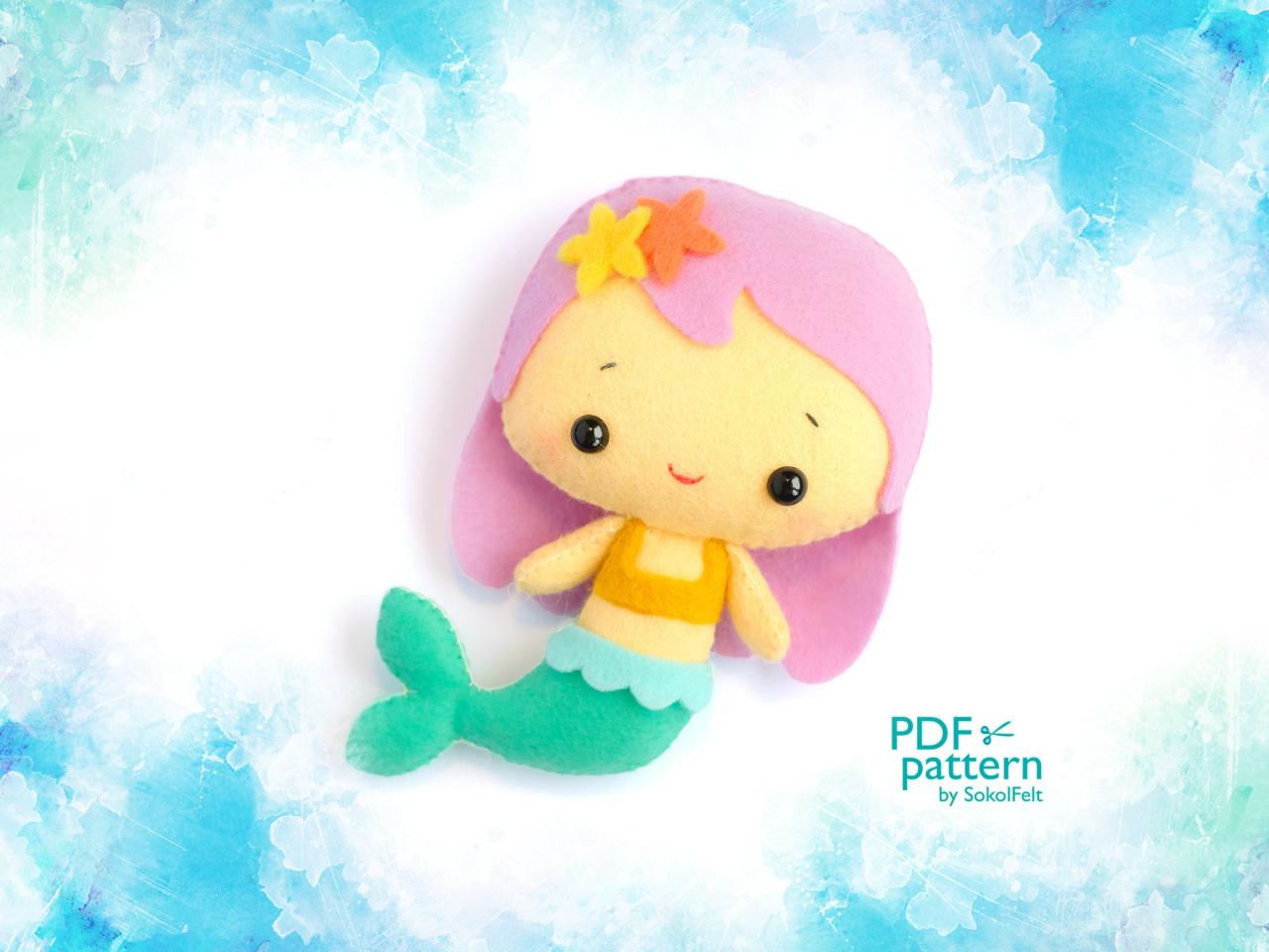 Cute Mermaid toy sewing PDF and SVG Patterns, Felt Sea creature sewing tutorial, Sea Life baby crib mobile toy