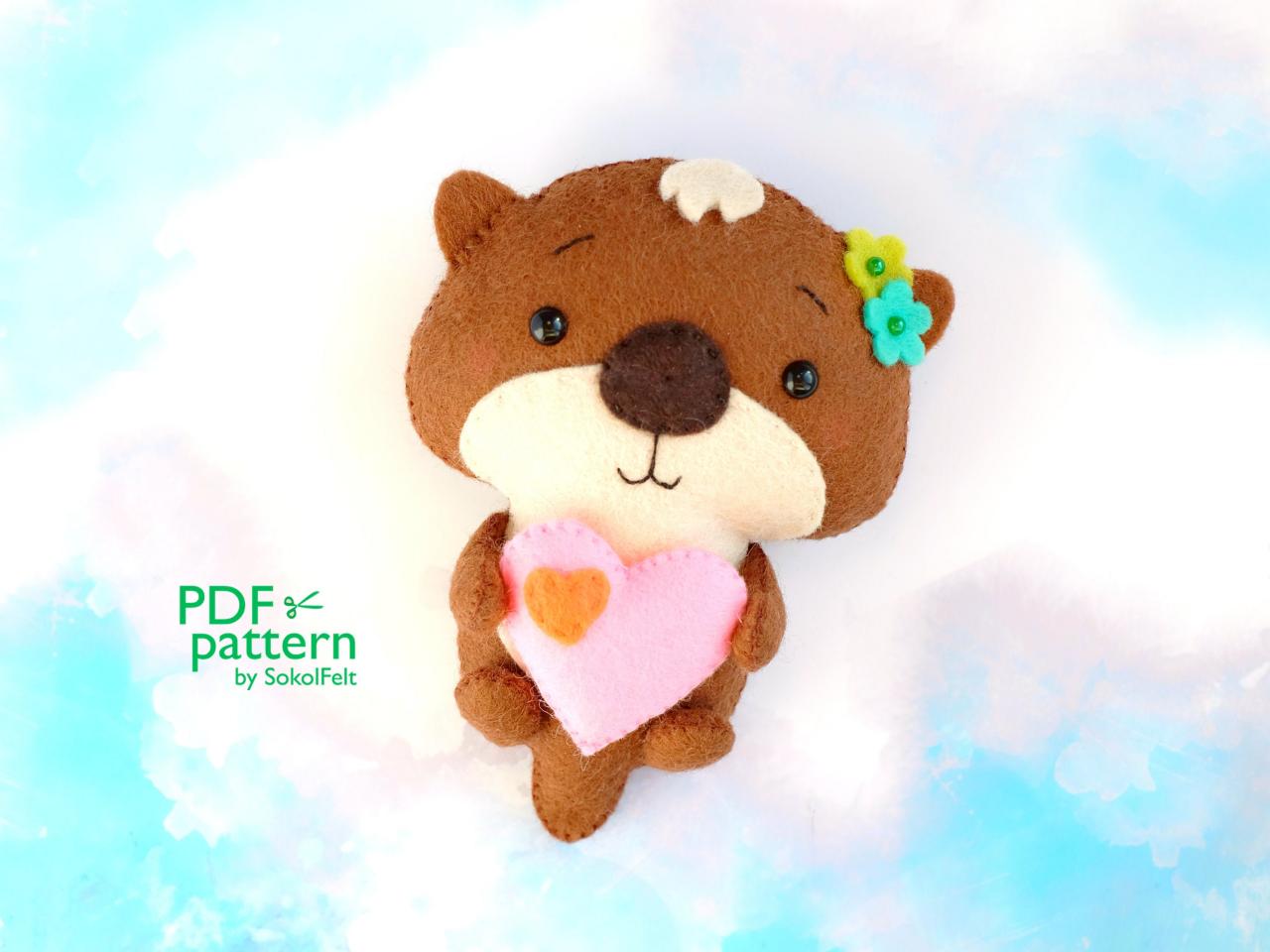 Felt Otter With Heart Pdf And Svg Pattern, Valentine's Day Felt Toy Sewing Tutorial, Baby Crib Mobile Toy