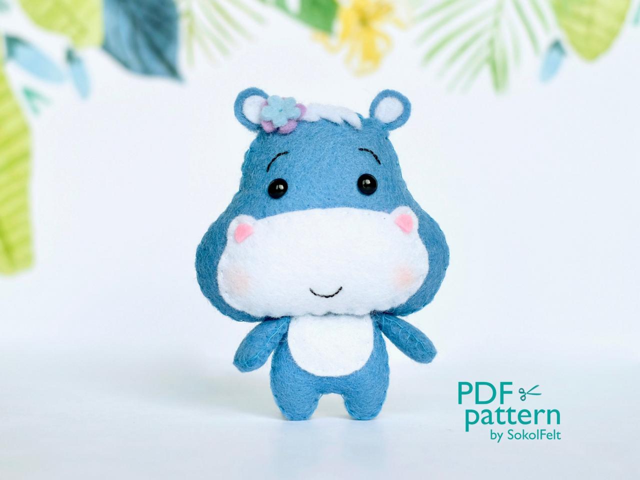 Hippo PDF pattern, Jungle safari baby animal toy sewing tutorial, African wild animal, felt baby crib mobile toy