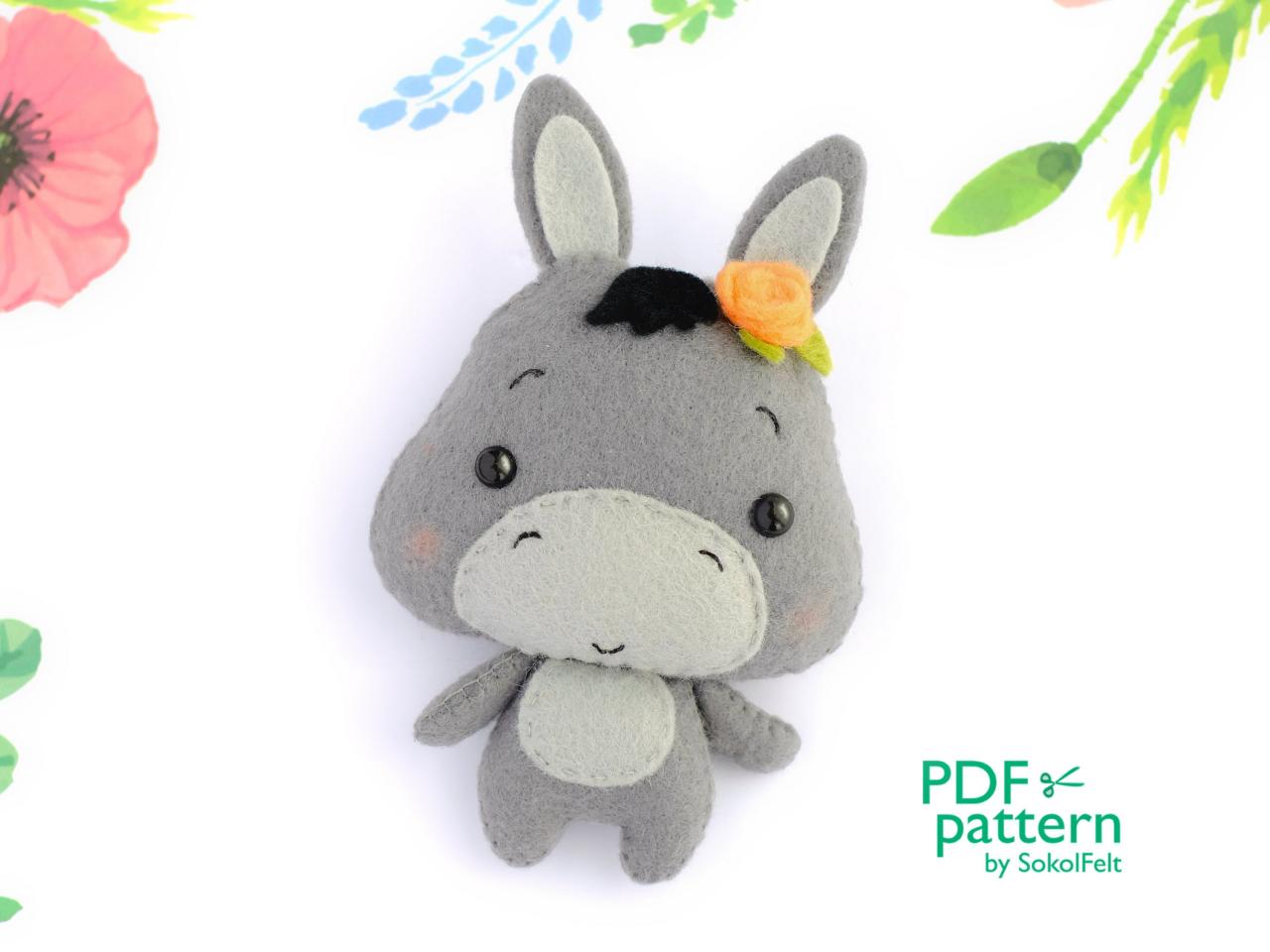 Felt Baby Donkey Toy Sewing Pdf Pattern, Cute Farm Animal, Felt Burro Digital Instant Download Tutorial, Baby Crib Mobile Toy