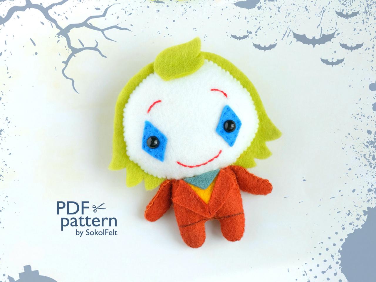 Felt Joker Toy Sewing Pdf And Svg Pattern, Halloween Easy To Make Plush Toy