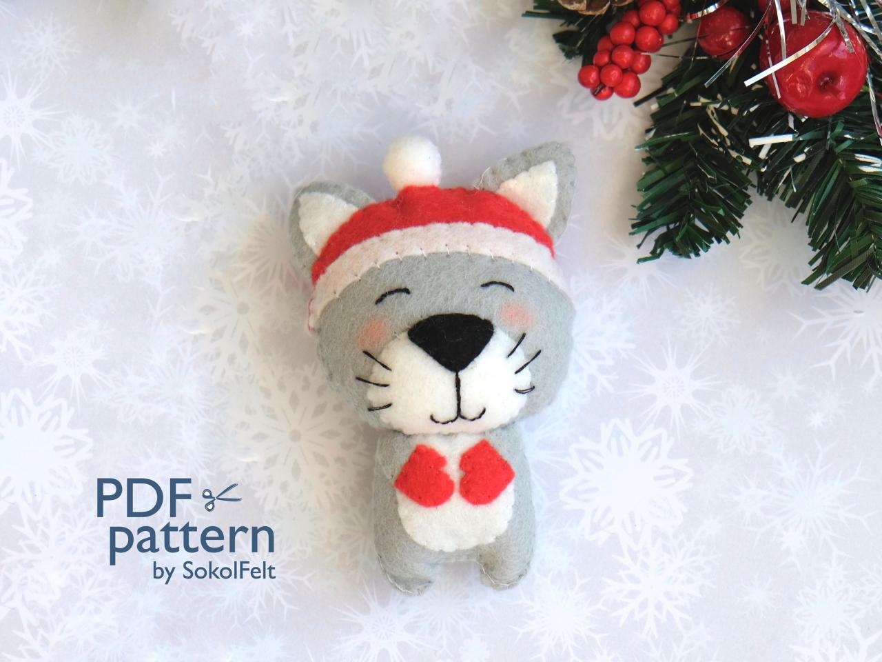 Felt Christmas Cat Toy Sewing Pdf Pattern, Felt Cat In The Hat Ornament, Christmas Cat Ornament, Baby Crib Mobile Toy
