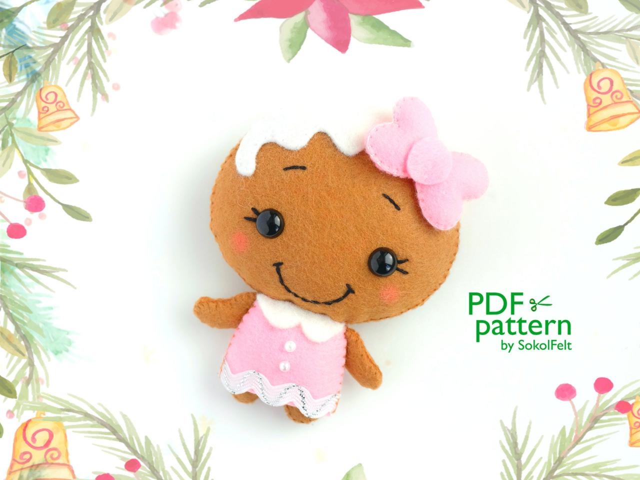 Felt Mrs. Gingerbread Toy Pdf Pattern, Christmas Gingerbread Man Sewing Digital Tutorial, Christmas Tree Toy Ornament, Baby Crib Mobile Toy
