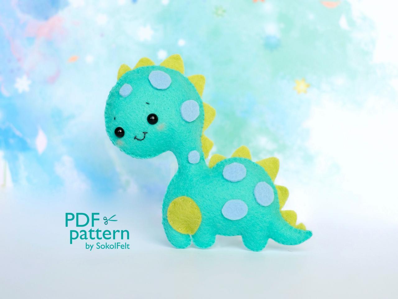 Felt brontosaurus dinosaur sewing PDF Pattern, Cute dino toy sewing tutorial, baby crib mobile toy
