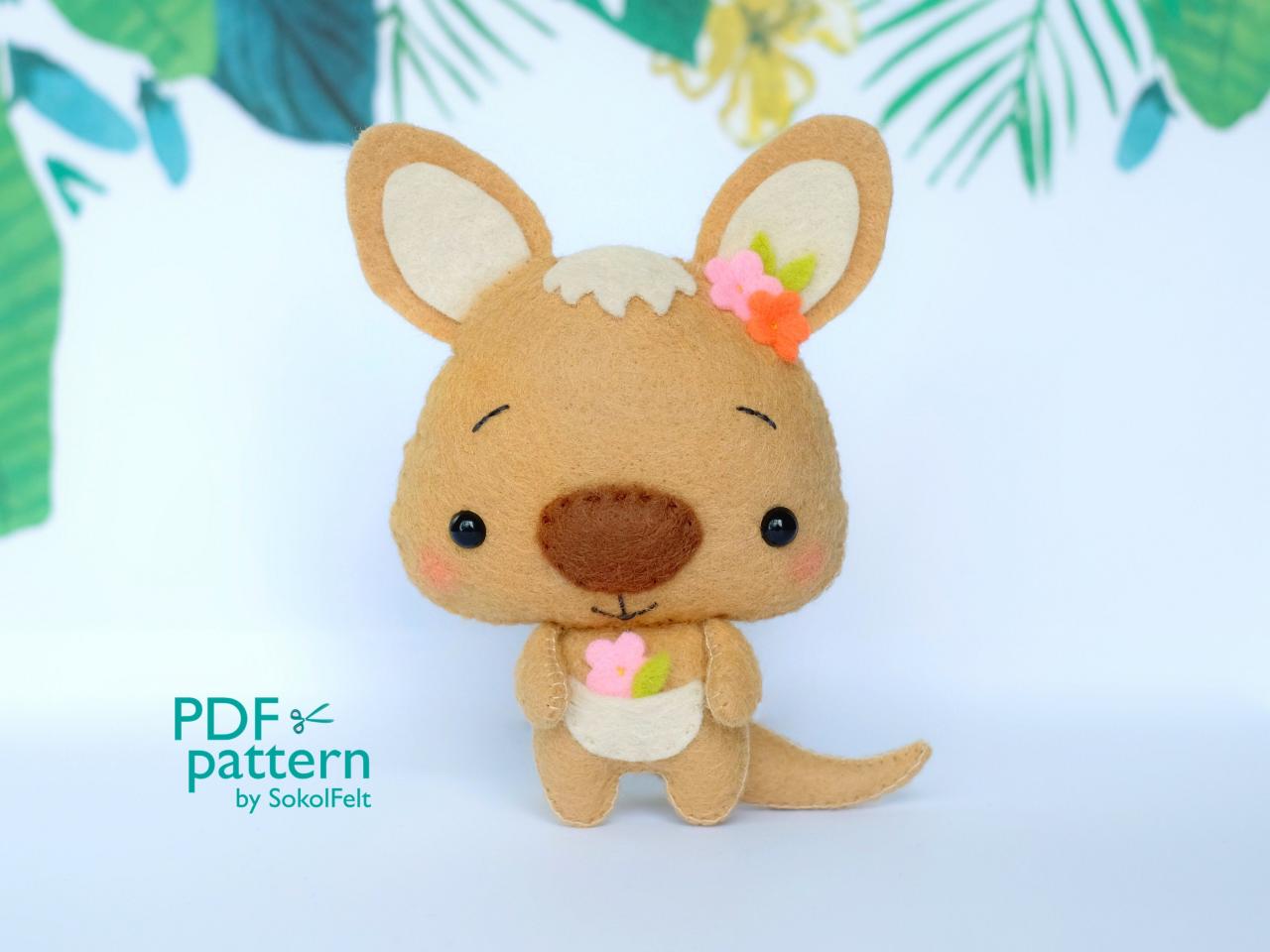 Cute kangaroo toy sewing PDF pattern, Felt wallaby plush toy, Australian wild animals, Baby crib mobile toy