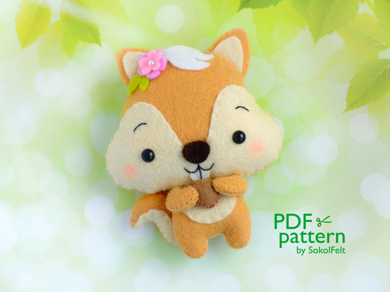 Squirrel Pdf Pattern, Felt Woodland Animal Plush Toy Sewing Tutorial, Baby Crib Mobile Toy, Chipmunk Ornament