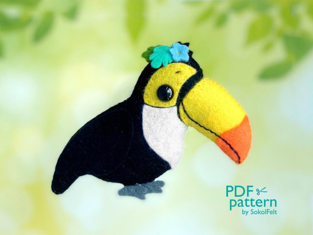 Cute Toucan Felt Toy Pdf And Svg Pattern, Plush Bird Toy Sewing Tutorial, Baby Crib Mobile Toy