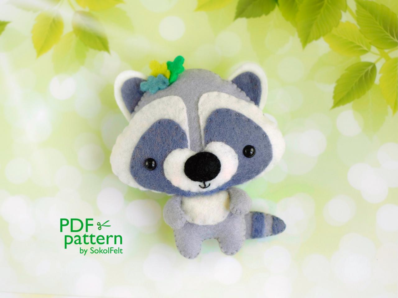 Raccoon PDF pattern, Felt woodland baby animal toy sewing tutorial, Baby crib mobile toy, Teddy bear ornament