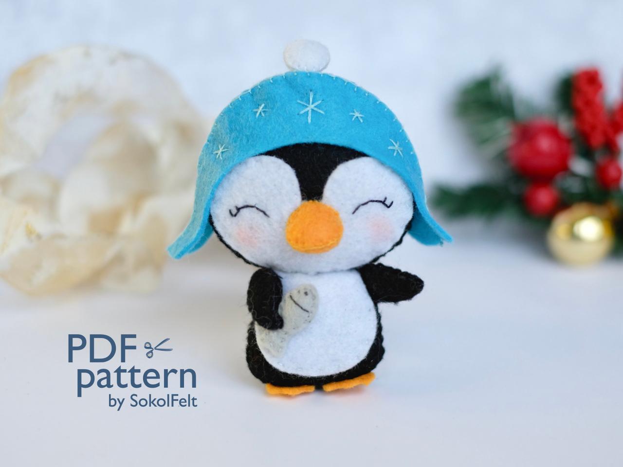 Little Felt penguin toy sewing PDF pattern, Christmas tree ornament, felt toy pattern for baby crib mobile, kids craft tutorial